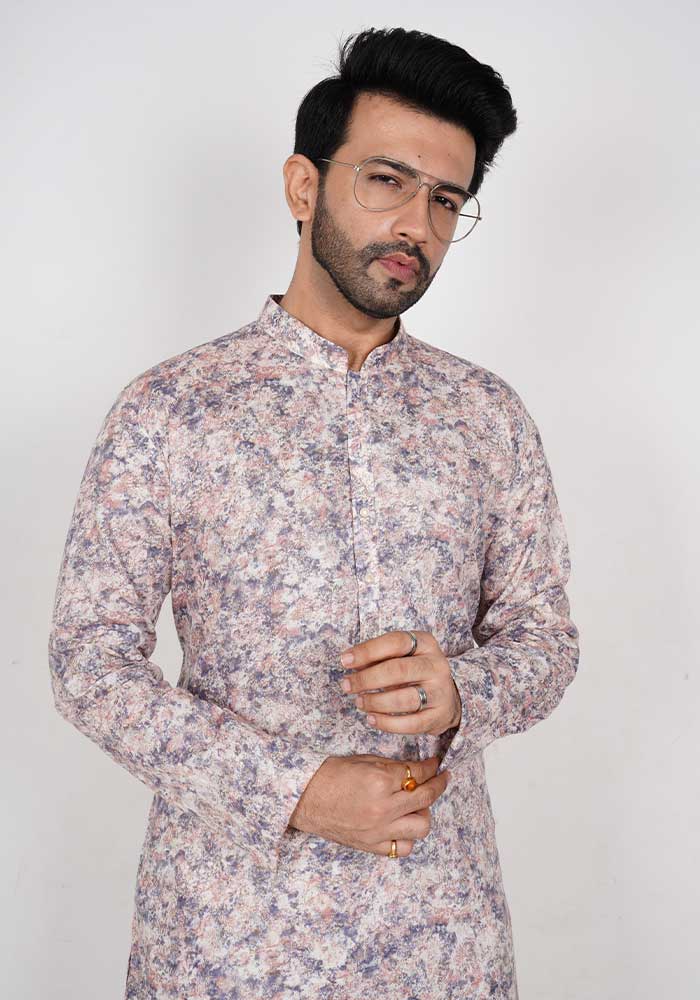 Lilac Multi-colour cotton Kurta