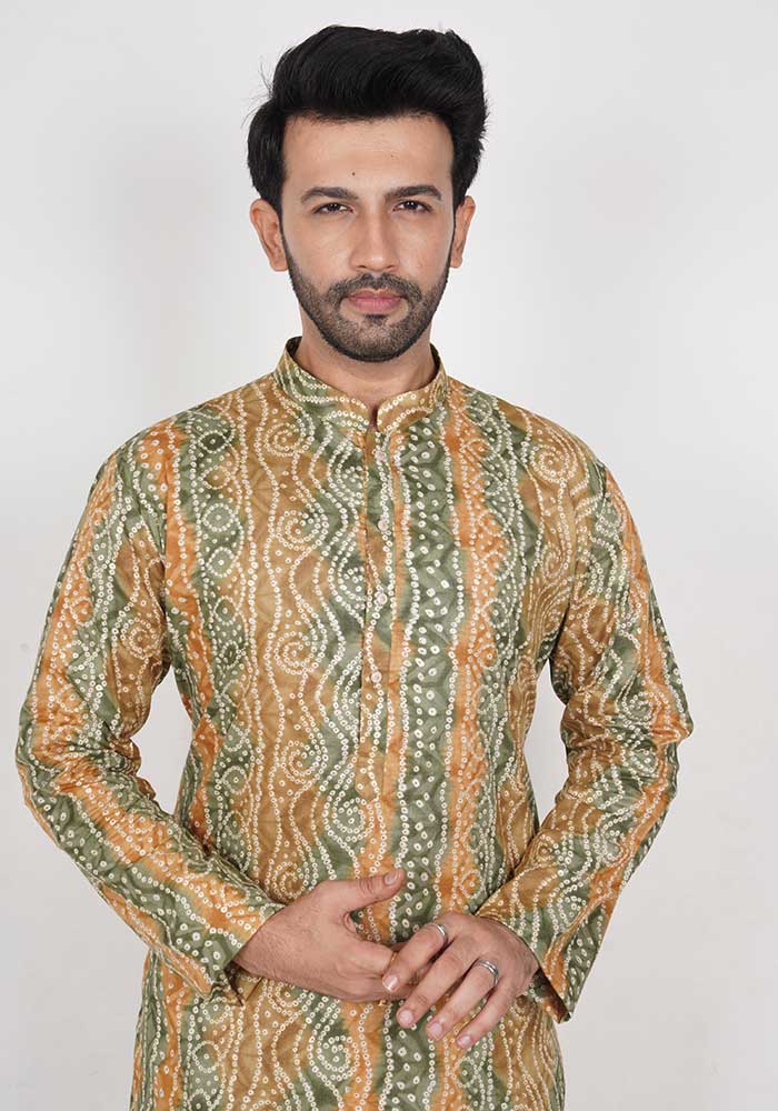 Yellow & Green Bandhani cotton Kurta