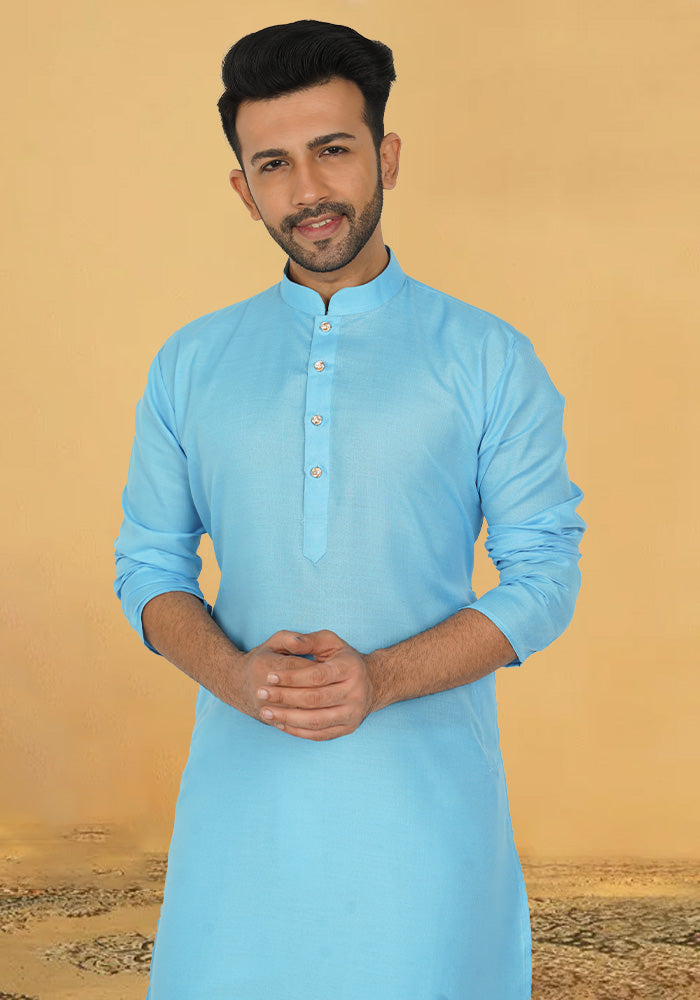 light blue cotton kurta with a mandarin collar