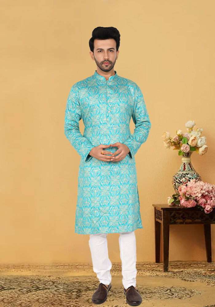 Blue Printed Cotton Kurta