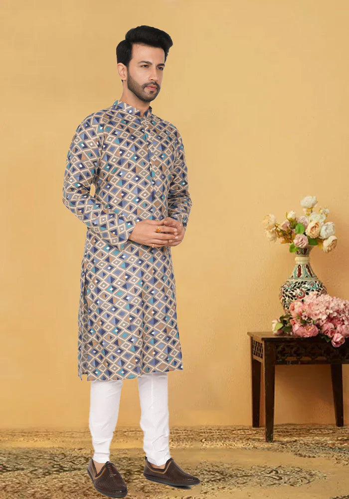 Purple Multi Colour Printed Cotton Kurta